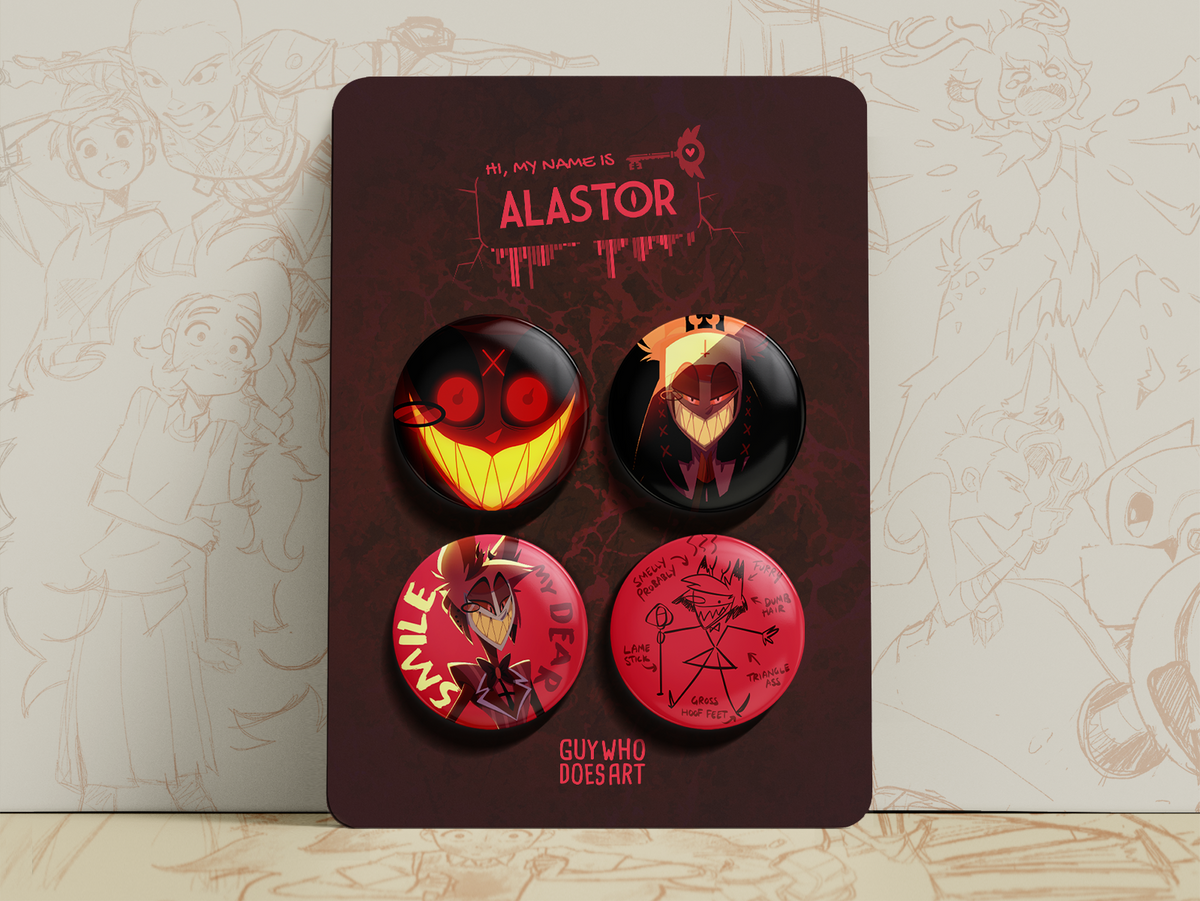 Alastor Badge Set | Hazbin Hotel Fan Art Pins – guywhodoesart