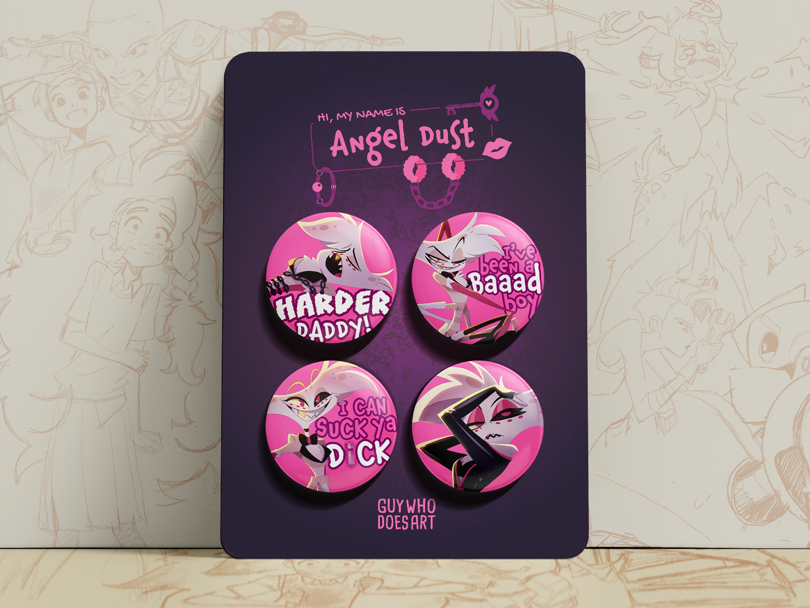 Angel Dust Badge Set | Hazbin Hotel Badges