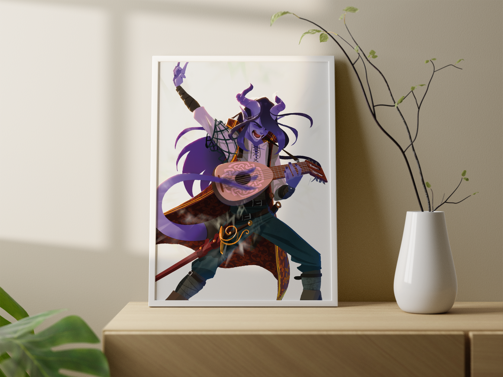 Tiefling Bard Art Print | Purple Fantasy Poster