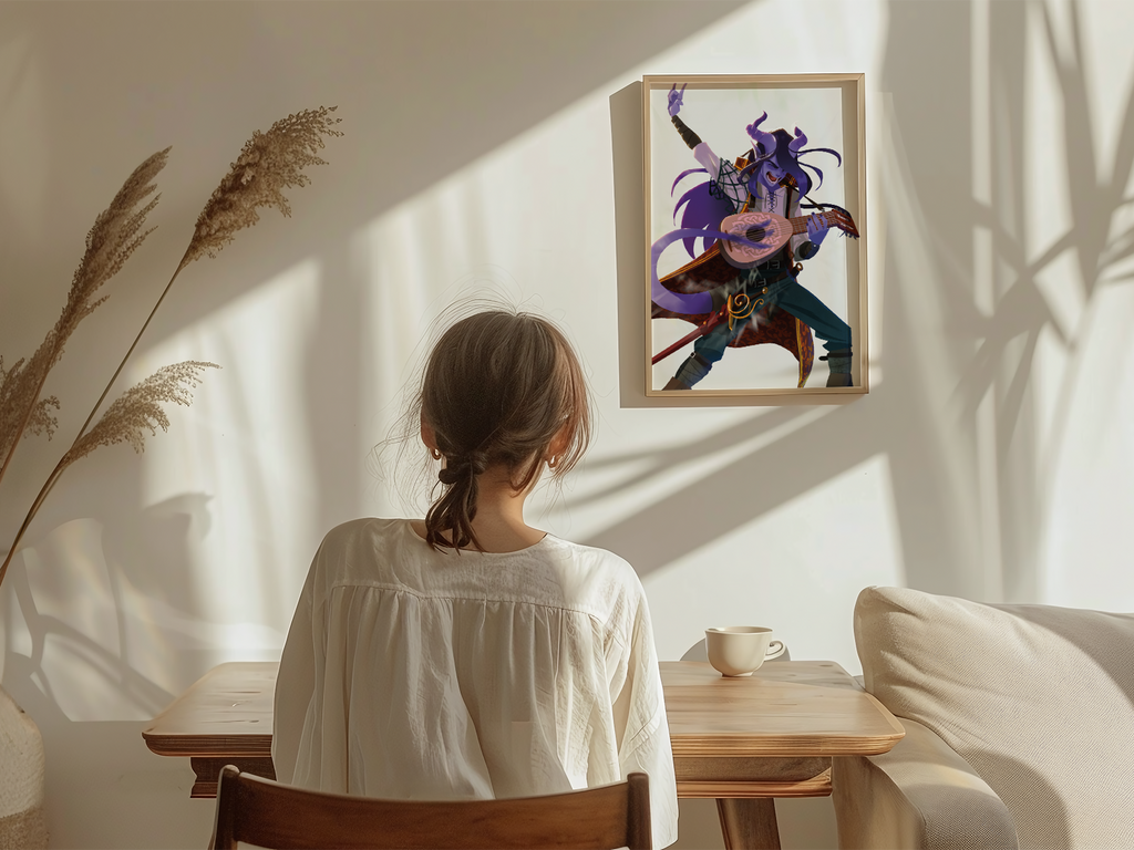 Tiefling Bard Art Print | Purple Fantasy Poster
