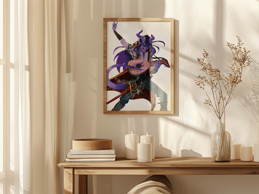 Tiefling Bard Art Print | Purple Fantasy Poster