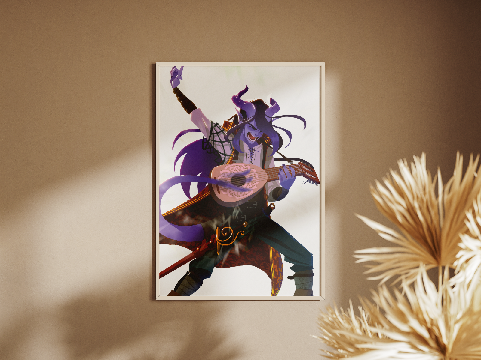 Tiefling Bard Art Print | Purple Fantasy Poster