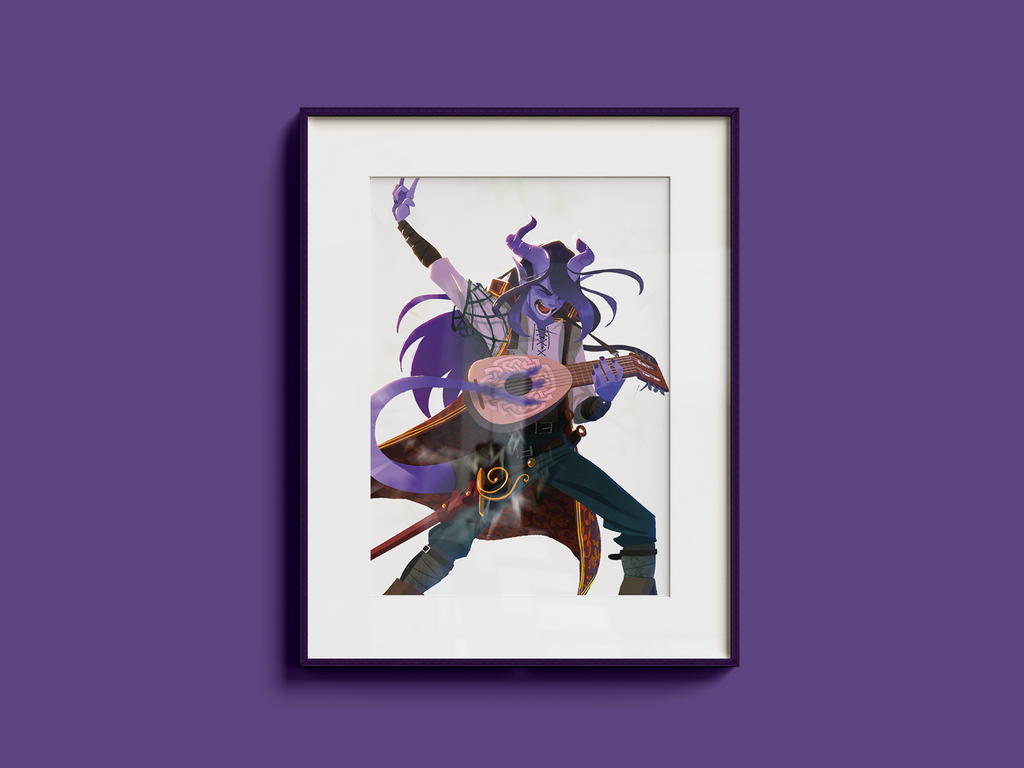 Tiefling Bard Art Print | Purple Fantasy Poster