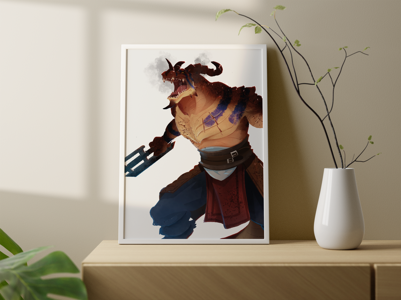 Dragonborn Barbarian Art Print | Rage Fantasy Poster