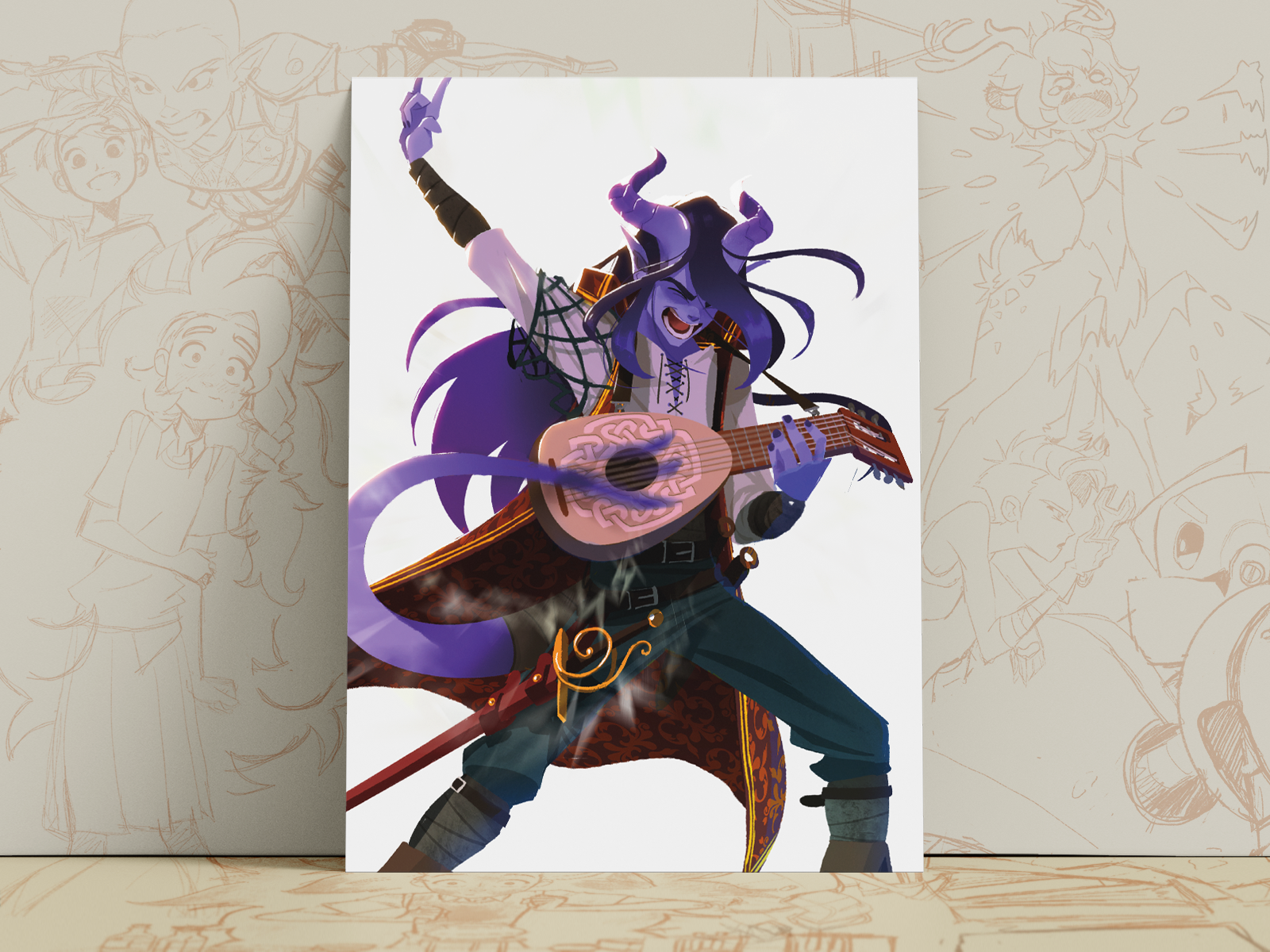 Tiefling Bard Art Print | Purple Fantasy Poster