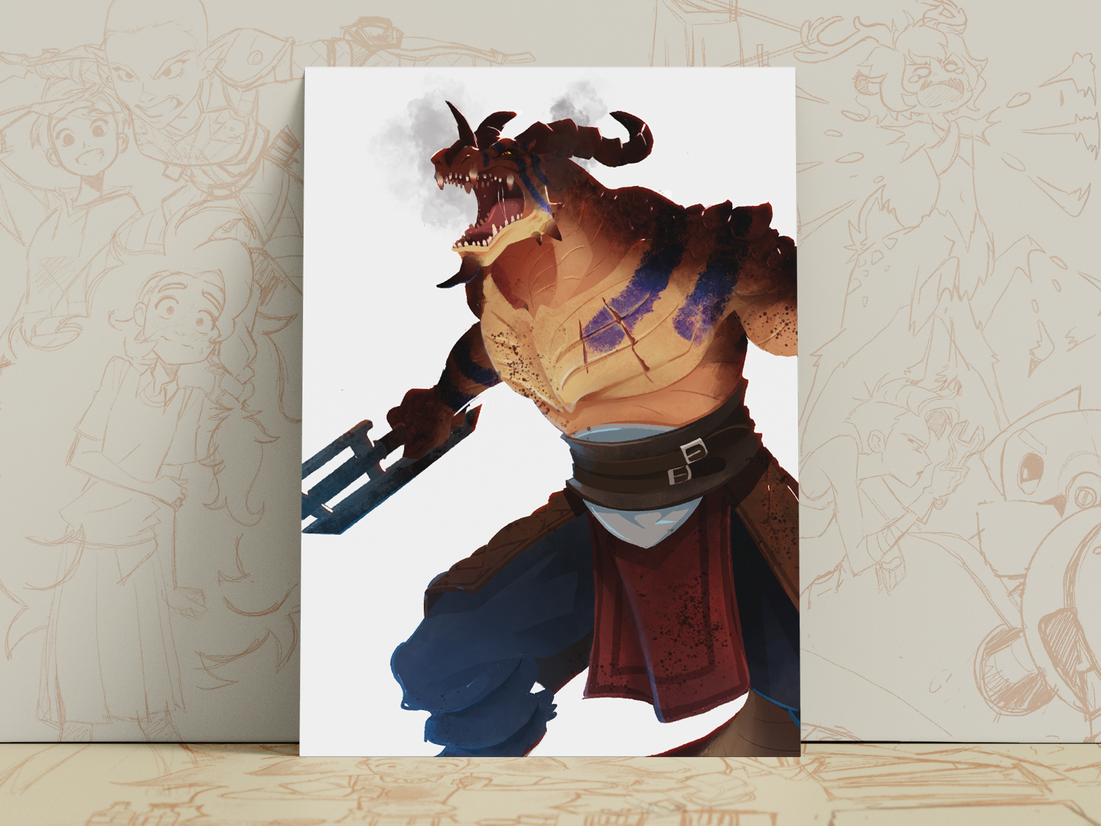 Dragonborn Barbarian Art Print | Rage Fantasy Poster