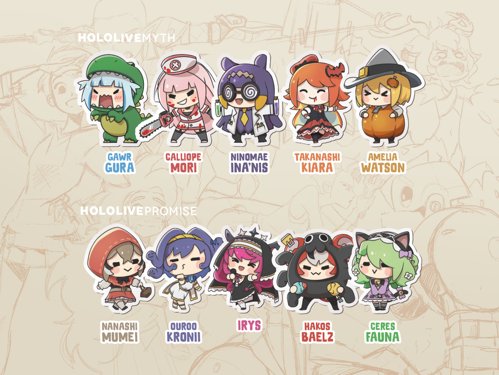 Hololive Myth & Promise Vinyl Stickers