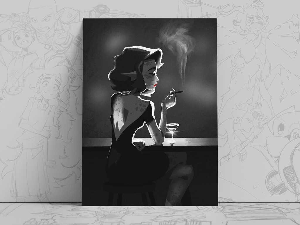 Film Noir Amphibian Art Print – 1940s Detective Bar Anthropomorphic Wall Decor