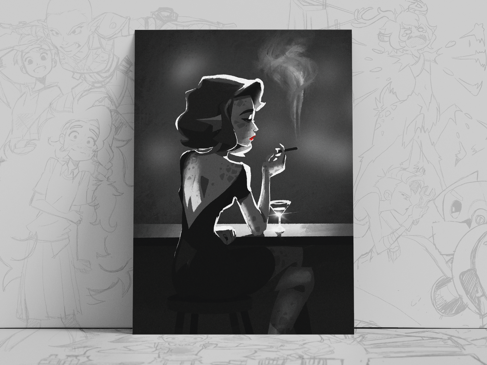 Film Noir Amphibian Art Print – 1940s Detective Bar Anthropomorphic Wall Decor
