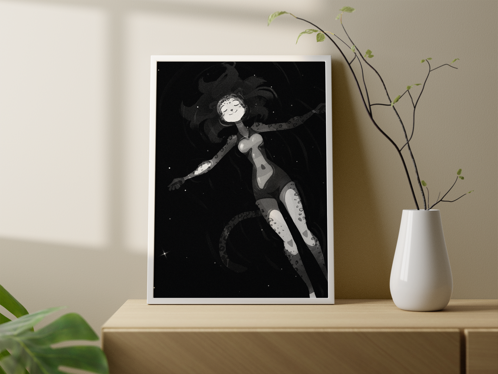 Starlit Film Noir Waters Art Print | Serene Furry Poster
