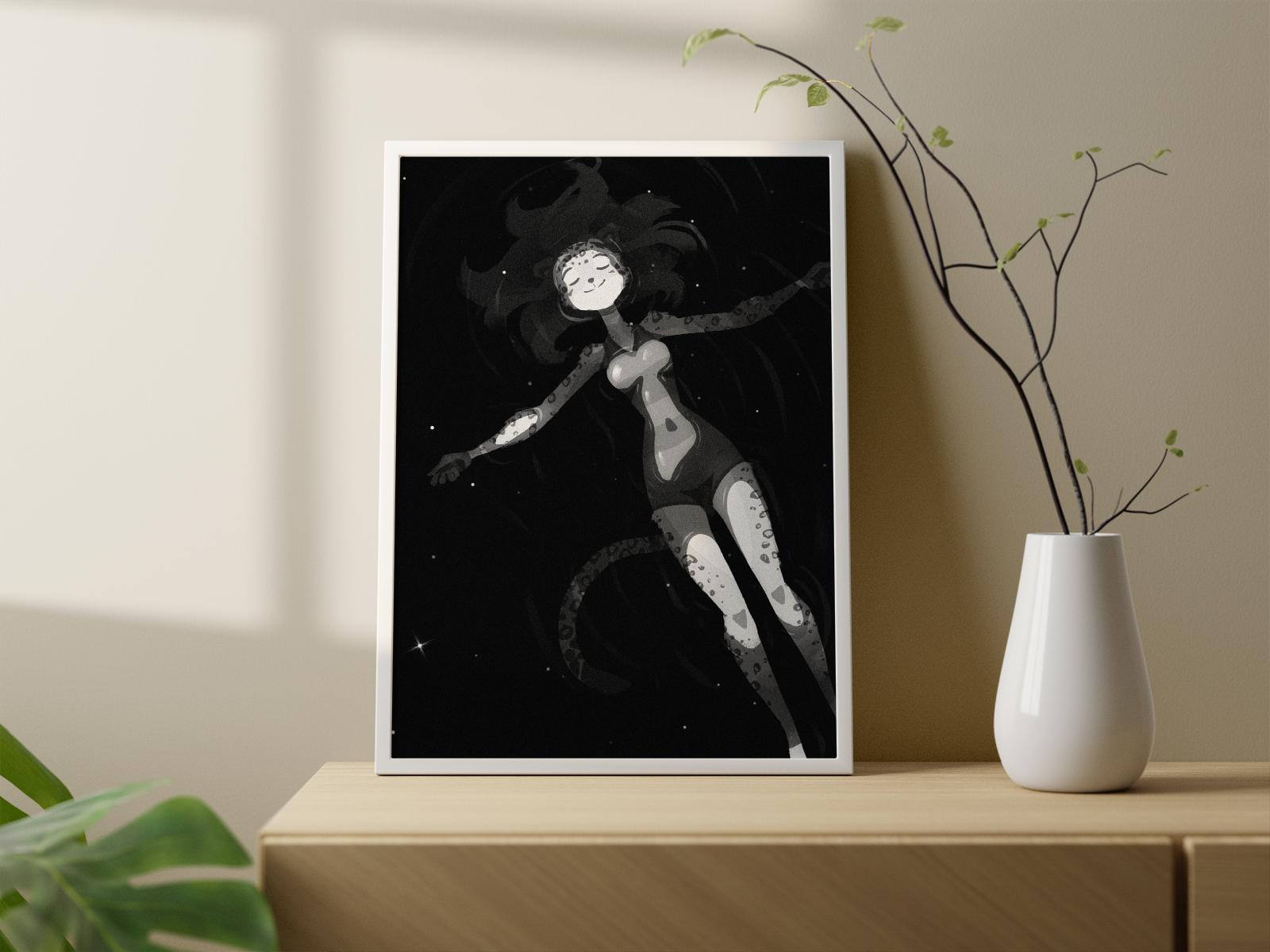 Starlit Film Noir Waters Art Print | Serene Furry Poster