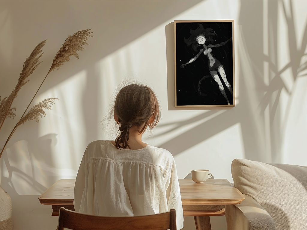 Starlit Film Noir Waters Art Print | Serene Furry Poster