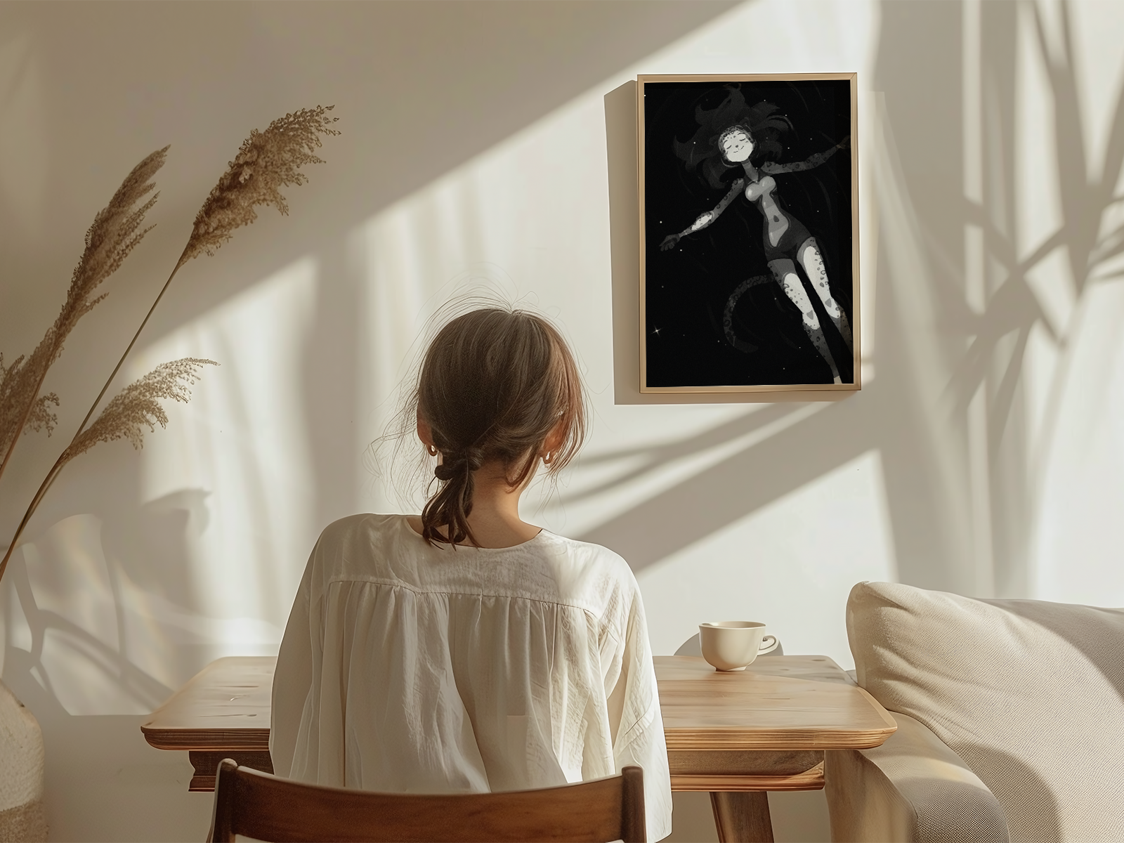 Starlit Film Noir Waters Art Print | Serene Furry Poster