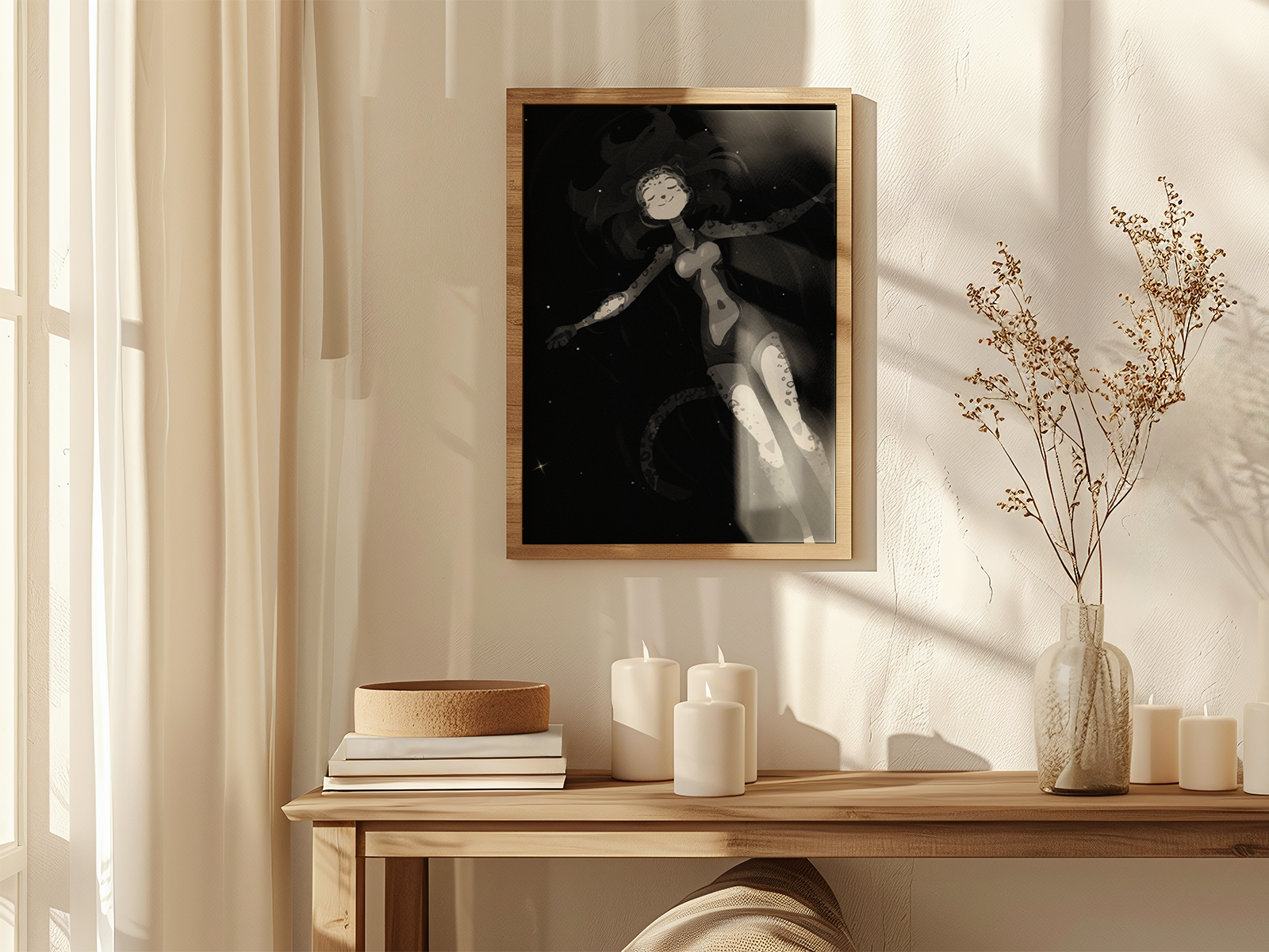 Starlit Film Noir Waters Art Print | Serene Furry Poster