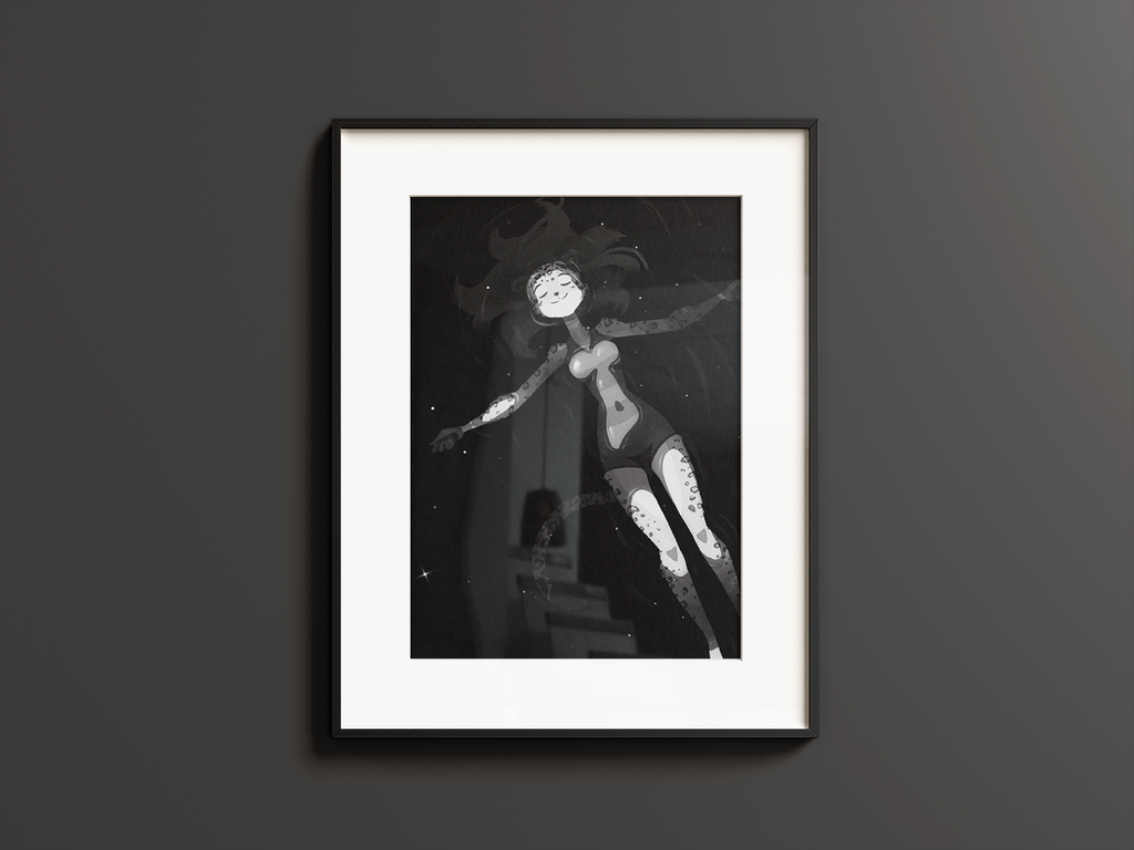 Starlit Film Noir Waters Art Print | Serene Furry Poster