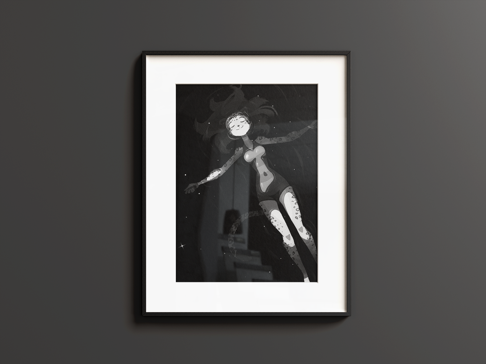 Starlit Film Noir Waters Art Print | Serene Furry Poster