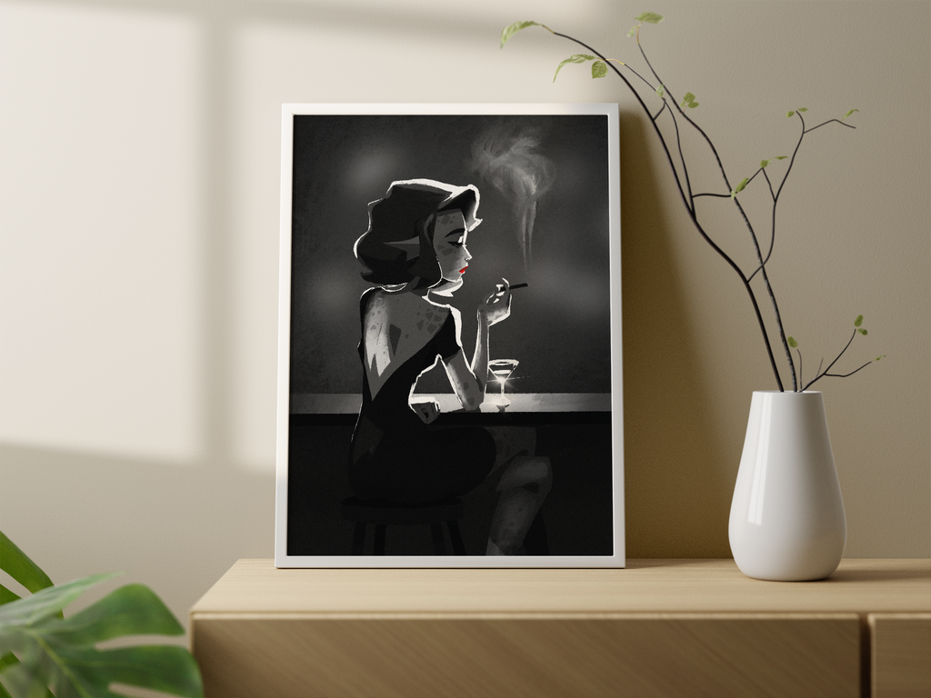 Film Noir Amphibian Art Print – 1940s Detective Bar Anthropomorphic Wall Decor
