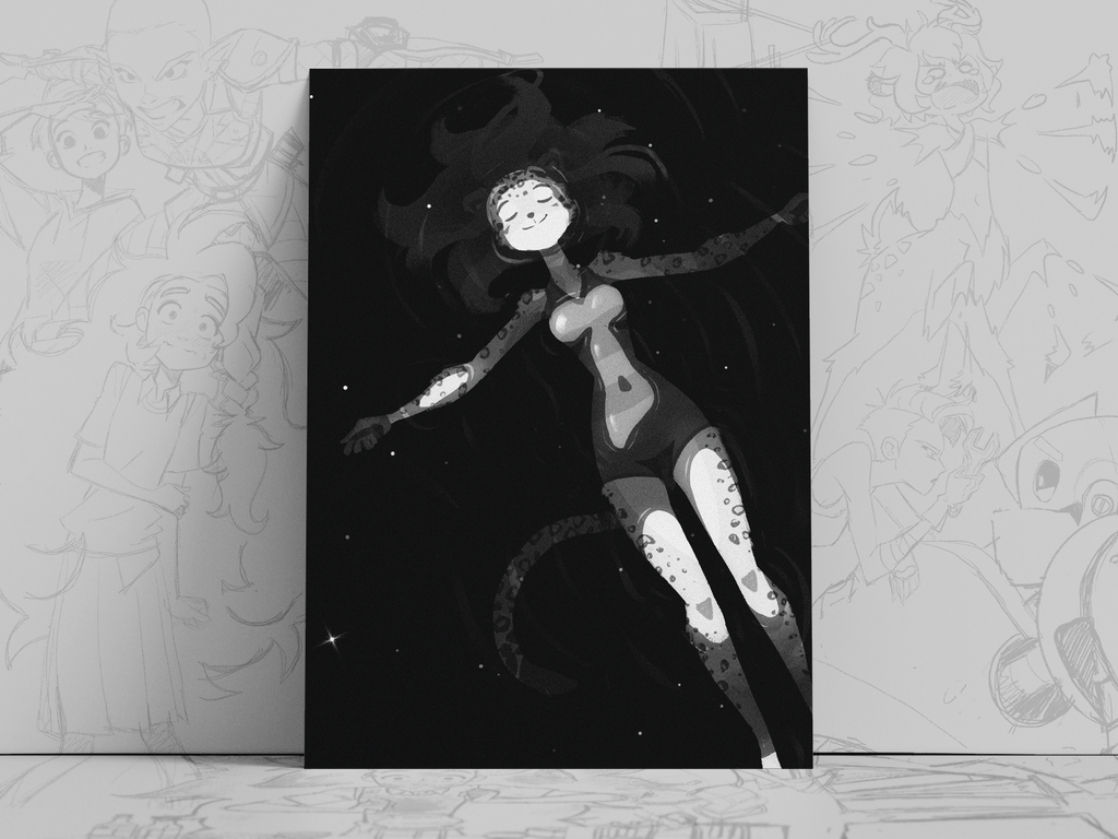 Starlit Film Noir Waters Art Print | Serene Furry Poster