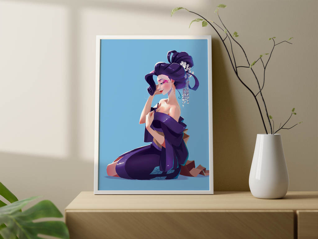Rarity Geisha Art Print | My Little Pony Inspired Anime Decor