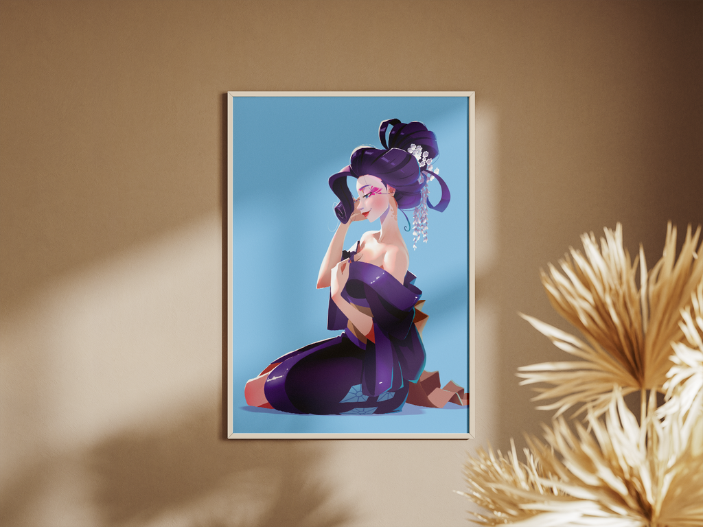 Rarity Geisha Art Print | My Little Pony Inspired Anime Decor