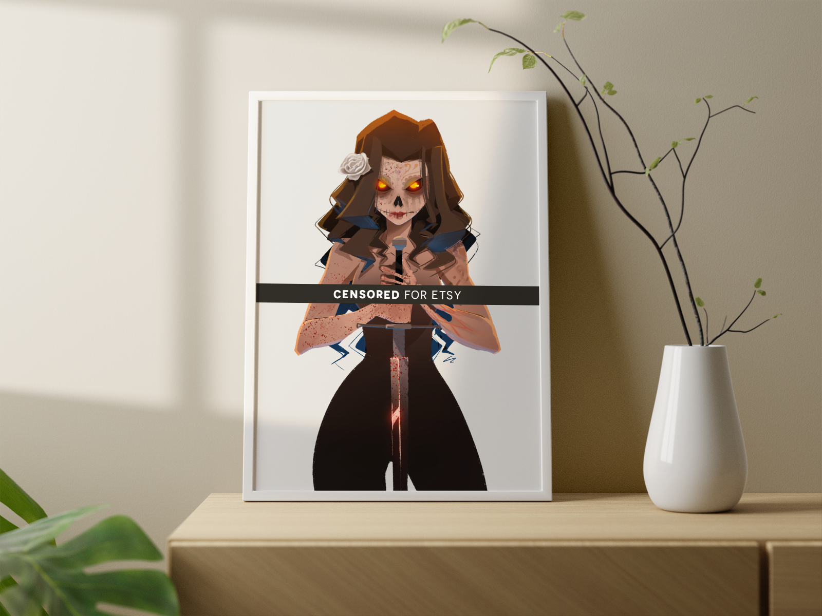 Santa Muerte Warrior Art Print | Gothic Mythology Poster